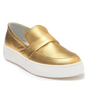 Valentina Rangoni Womens Saronno Leather Slip On Sneakers Gold White EUC Size 9